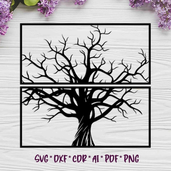 Tree without leaves 2 Panels | SVG, DXF, AI digital vector design for plasma and laser cutting or printing | Glowforge | Cricut | Wall decor