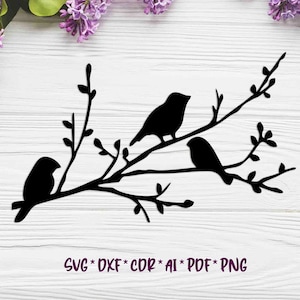 Oiseaux sur une branche | Fichiers vectoriels numériques SVG, DXF, AI pour la découpe plasma et laser ou l’impression | | Glowforge Cricut | Décoration murale