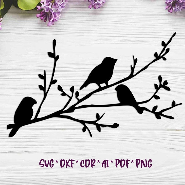 Birds on a branch | SVG, DXF, AI digital vector files for plasma and laser cutting or printing | Glowforge | Cricut | Wall decor