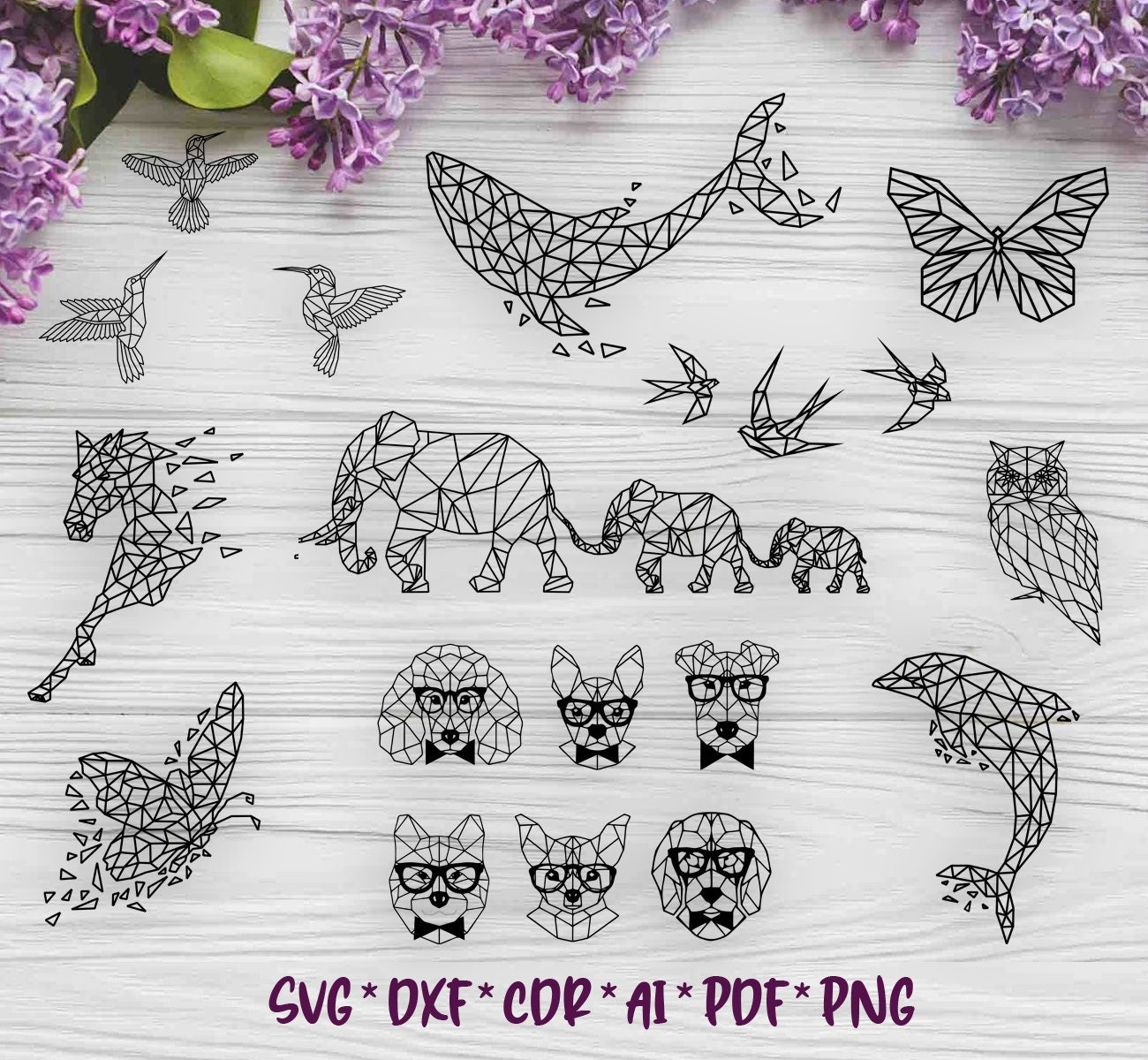 15 Geometric Animals | SVG, DXF, AI digital vector design for plasma and laser cutting or printing | Glowforge | Cricut | Wall decor
