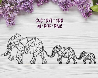 Elephants | Geometric | SVG, DXF, AI digital vector design for plasma and laser cutting or printing | Glowforge | Cricut | Wall decor