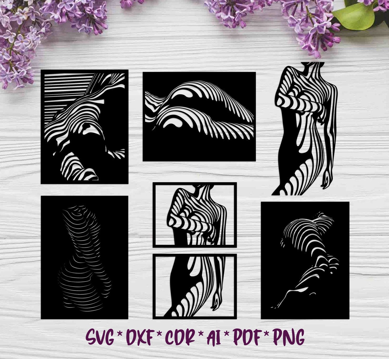 Female Body | Blinds | Set, SVG, DXF, AI digital vector design for plasma and laser cutting or printing, Glowforge, Cricut, Abstraction