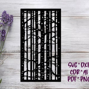 Birch Panel, SVG, DXF, AI digital vector file for laser or plasma cutting and printing | Panels with Trees for Interior Decor | Glowforge