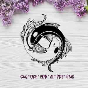 Yin Yang Fish | SVG, DXF, AI digital vector design for plasma and laser cutting or printing | Glowforge | Cricut | Wall decor, Abstraction