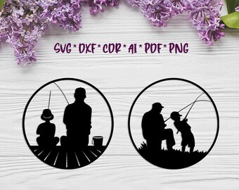 Fishing | Dad and son | SVG, DXF, AI digital vector design for plasma and laser cutting or printing | Glowforge | Cricut | Wall decor