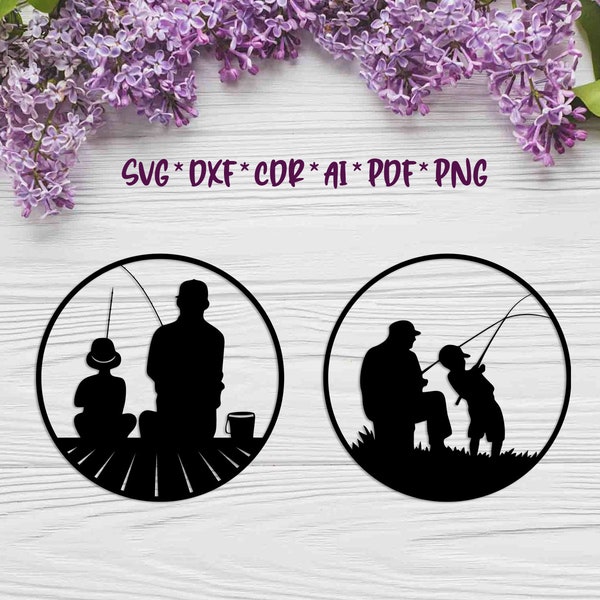 Fishing | Dad and son | SVG, DXF, AI digital vector design for plasma and laser cutting or printing | Glowforge | Cricut | Wall decor
