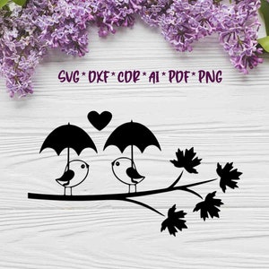 Pássaros com guarda-chuvas | Design vetorial digital SVG, DXF, AI para corte ou impressão a plasma e laser | Forja Brilhante | Cricut | decoração de parede