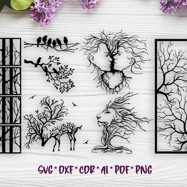 Branches and Trees Set | SVG, DXF, AI digital vector files for plasma and laser cutting or printing | Glowforge | Cricut | Wall decor