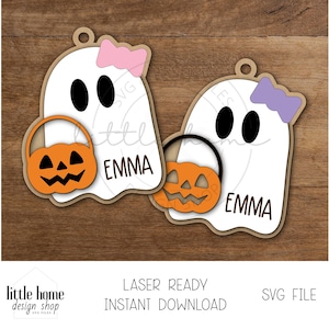 Geist Schleife Namensschild svg, Halloween Geist Korb Tag svg, Kid Boo Korb Tag svg, Halloween Geschenk Korb Tag svg, Halloween Boo Korb Tag svg