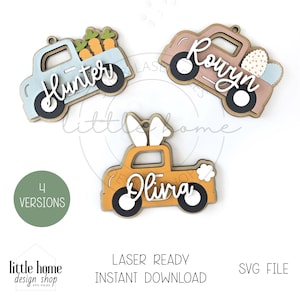 Tag cestino camion di Pasqua Svg, file laser tag cestino camion di Pasqua, tag carota di Pasqua Svg, tag cestino uova di Pasqua Svg