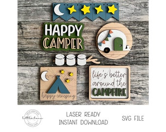 Camping Tiered Tray Svg, Camping Laser File, Cute Camping Svg,  Glowforge Laser Files, Easy Laser Cut Files