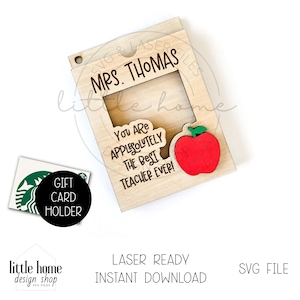 Fichier laser de support de carte-cadeau de remerciement d'enseignant, fichier laser de support de carte-cadeau d'enseignant, Svg de support de carte-cadeau de café, Svg de cadeau de rentrée