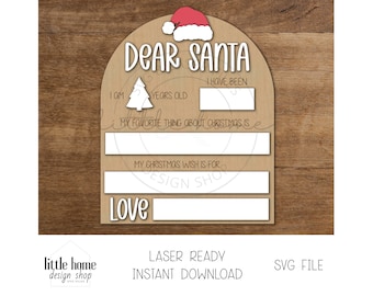 Dear Santa Dry Erase Board Laser SVG, verlanglijst brief aan de kerstman (digitale download)