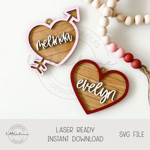 Etiqueta de presente de dia dos namorados Svg, etiquetas de nome de coração Svg, etiqueta de nome de dia dos namorados Glowforge Svg, ornamento de coração personalizado Svg, ornamento Shiplap Svg