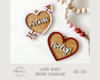 Personalized Heart Basket Name Tag Laser SVG File, Valentine Gift For Kids (Digital Download)