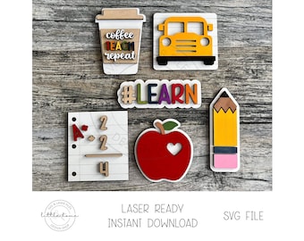 Terug naar school gelaagde lade SVG-laserbestand, leraar lasergesneden bestanden (digitale download)