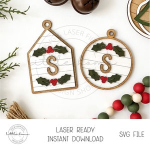 Monogram Ornament Laser Svg, Personalized Ornament Laser File, Christmas Ornament Glowforge Laser File