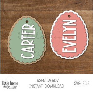 Ausgebogter Osterei-Korb-Tag-Svg, Osterei-Korb-Tag für Kinder, Ostern-Namensschild-Laserdatei, Ostern-Acrylkorb-Tag-Laserdatei