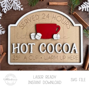 Plik SVG z laserowym szyldem baru z gorącą czekoladą, plik do wycinania na półce Winter Shelf Sitter (pobranie cyfrowe) zdjęcie 1