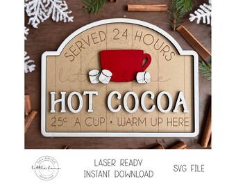 Hot Cocoa Bar Sign Laser SVG File, Winter Shelf Sitter Cut File (Digital Download)