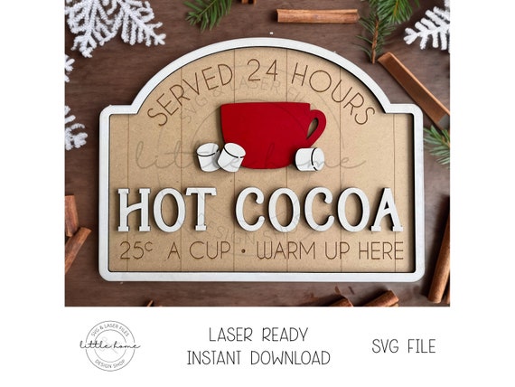 Hot Cocoa Bar Sign Laser SVG File, Winter Shelf Sitter Cut File (Digital Download)
