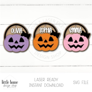 Halloween Kürbis Schleife Korb Namensschild geschnitten Datei, Candy Bucket Halloween Korb Tag svg, Boo Korb Tag Laser svg