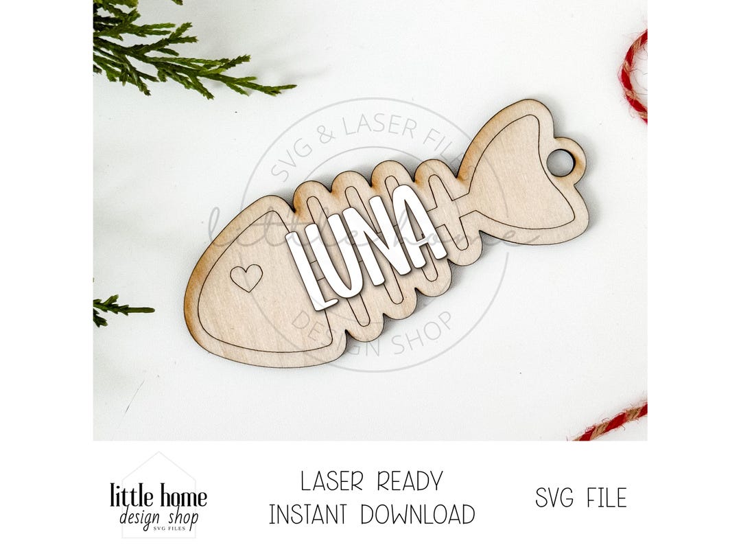 Cat Fishbone Christmas Ornament Laser File, Custom Cat Ornament Laser ...