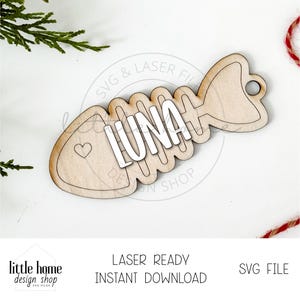Cat Fishbone Christmas Ornament Laser File, Custom Cat Ornament Laser File, Personalized Cat Christmas Ornament Svg File, Pet Ornament Svg