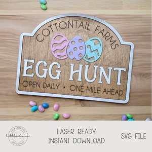 Easter Shelf Sitter Laser File, Easter Egg Hunt Sign Svg, Easer Laser Files, Easter Leaning File, Glowforge Easer Laser File