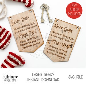 File laser con chiave magica di Babbo Natale, Appendiabiti per porta con chiave magica di Babbo Natale Svg, Chiave magica di Babbo Natale per la nostra casa senza camino Svg, Caro file laser di Babbo Natale