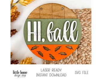 Hello Fall Door Hanger Laser SVG, Fall Welcome Sign Cut File (Digital Download)