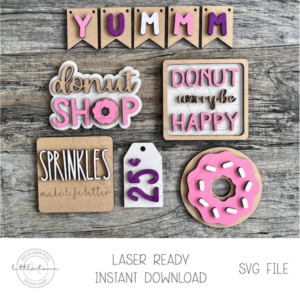 Donut Tiered Tray Svg, Funny Donut Saying Svg, Donut Laser Files, Donut Glowforge File, Donut Worry Be Happy Svg