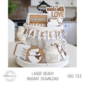 Abgestuftes Backtablett Schneidemaschine, hergestellt mit Liebe Schneidedatei, Rührschüssel Schneidedatei, hausgemacht mit Liebe und Butter Schneidedatei, Küchenutensilien Schneidedatei