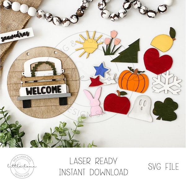 Signo de bienvenida intercambiable Svg, colgador de puerta intercambiable Svg, signo de bienvenida personalizado Svg