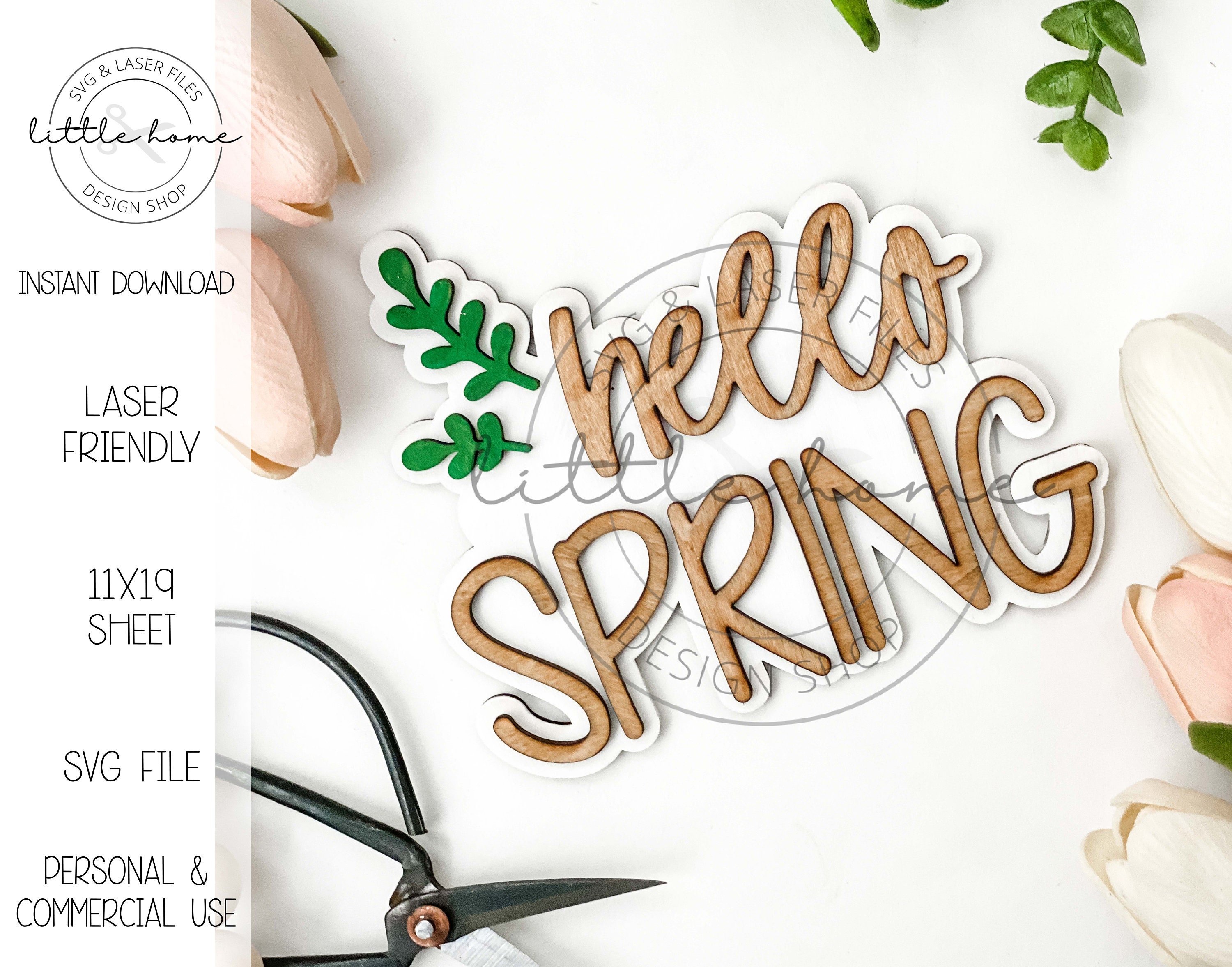 Hello Spring Laser SVG, Spring Shelf Sitter Cut File (digital Download ...