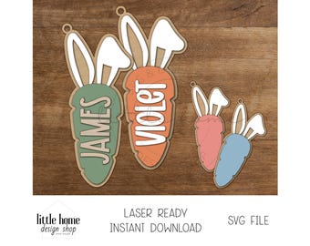 Carrot Bunny Ear Basket Name Tag Laser SVG File, Personalized Easter Carrot (Digital Download)