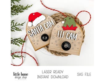 Santa & Elf Surveillance Cam Ornament Bundle Laser SVG-bestand (digitale download)