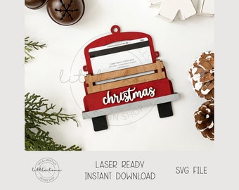 Arquivo a laser para enfeites de caminhão de Natal, arquivo a laser para porta-cartões de presente de Natal, etiqueta de Natal Svg, porta-cartões de presente para enfeites de Natal Svg