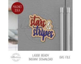 Patriotisk magnetlaserfil, stjärnor och ränder fjärde juli-magnet SVG (digital nedladdning)