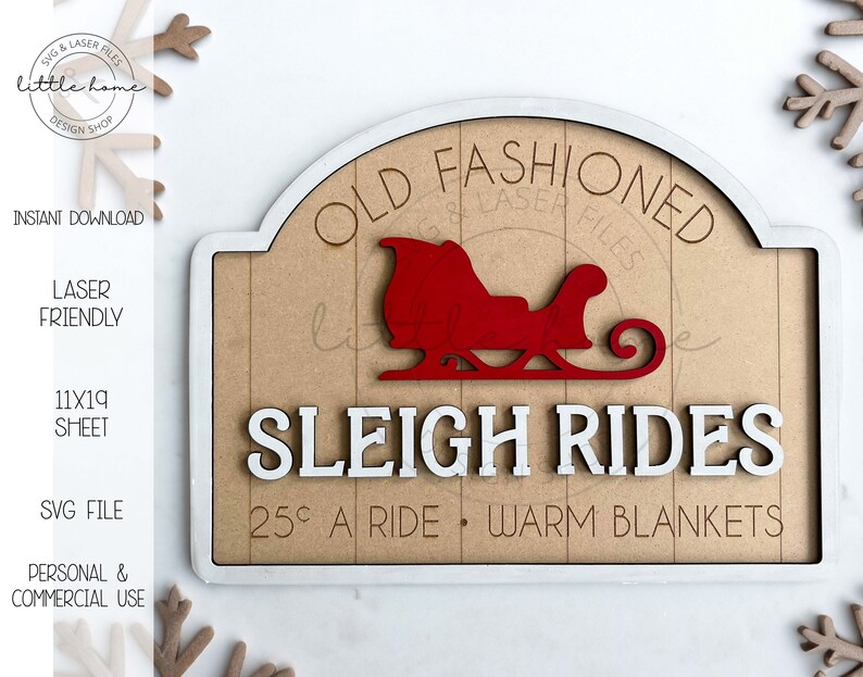 Christmas Sleigh Rides Sign Laser SVG, Christmas Shelf Sitter File ...