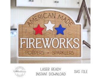 Patriotic Fireworks Sign Laser Cut File, Fourth Of July Laser Svg, Parotic Leaning Sign Laser File (Digital Download)