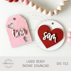 Etiqueta de regalo de corazón personalizada svg, etiqueta de nombre de San Valentín svg, etiquetas de regalo de corazón svg, etiqueta de San Valentín Glowforge svg, archivo de etiqueta de regalo de San Valentín