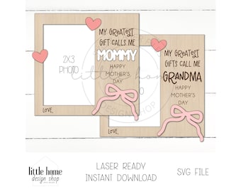 Coquette Bow Mother's Day Photo Frame Fridge Magnet Laser SVG File (Digital Download)