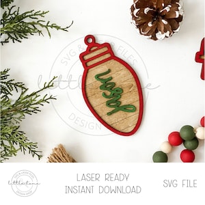 Archivos láser de adorno navideño, adorno navideño Glowforge, etiqueta de media láser svg, etiqueta de regalo de Navidad personalizada svg