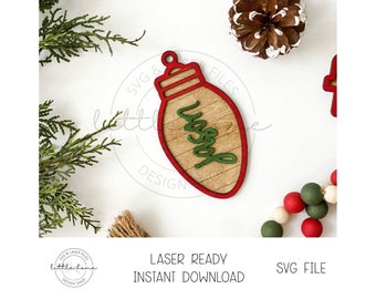 Arquivos de enfeites de Natal a laser, enfeites de Natal Glowforge, etiquetas de meias a laser SVG, etiquetas de presente de Natal personalizadas SVG