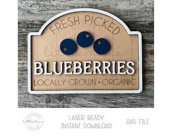 Blueberry Leaning Sign Laser SVG-bestand, Summer Shelf Sitter SVG (digitale download)