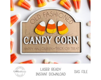 Diseño SVG para estante con diseño de caramelos de maíz, letrero inclinado de Halloween (descarga digital)