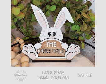 Personalized Bunny Shelf Sitter Laser File, Easter Family Name Laser SVG (Digital Download)