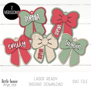 Christmas Bow Stocking Tag Laser Svg File, Bow Basket Tag Laser File, Bow Christmas Ornament Laser File, Scalloped Bow Christmas Tag Svg