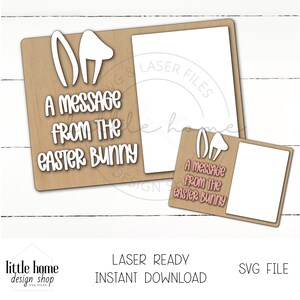 イースターバニーメッセージボードSVG、イースターバニーからのメッセージSVG、ドライイレースイースターボードSVG、バニーノートSVG、Glowforgeイースターレーザーファイル